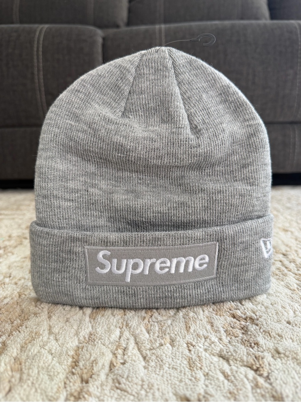 Supreme Light Gray Ribbed Cuffed Beanie with Embroidered Logo